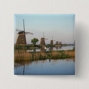 Windmolens, Kinderdijk, Nederland Vierkante Button 5,1 Cm