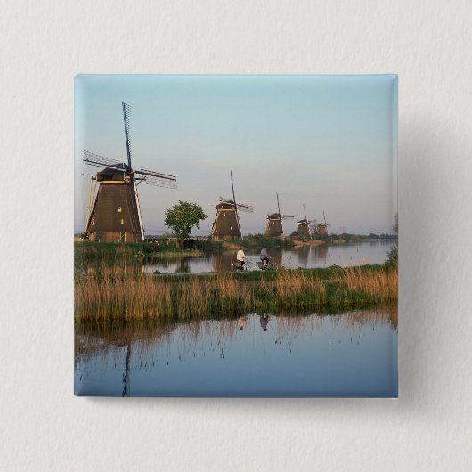 Windmolens, Kinderdijk, Nederland Vierkante Button 5,1 Cm (Voorkant)