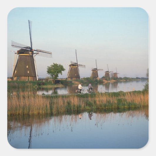 Windmolens, Kinderdijk, Nederland Vierkante Sticker (Voorkant)