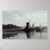 Windmolens langs een rivier van de 19de eeuw poster (Voorkant)