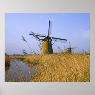 Windmolens langs het kanaal in Kinderdijk, 2 Poster