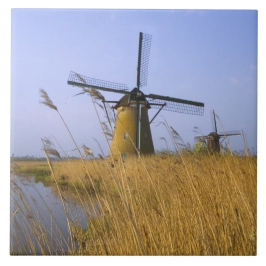 Windmolens langs het kanaal in Kinderdijk, 2 Tegeltje (Voorkant)