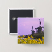 Windmolens langs het kanaal in Kinderdijk, Vierkante Button 5,1 Cm (Voorkant /achterkant)