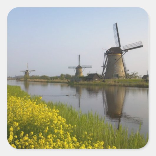 Windmolens langs het kanaal in Kinderdijk, Vierkante Sticker (Voorkant)