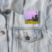 Windmolens langs het kanaal van Kinderdijk, Vierkante Button 5,1 Cm (In situ)