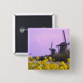 Windmolens langs het kanaal van Kinderdijk, Vierkante Button 5,1 Cm (Voorkant /achterkant)