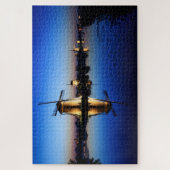 Windmolens met waterreflectie in Blue Hour Legpuzzel (Verticaal)