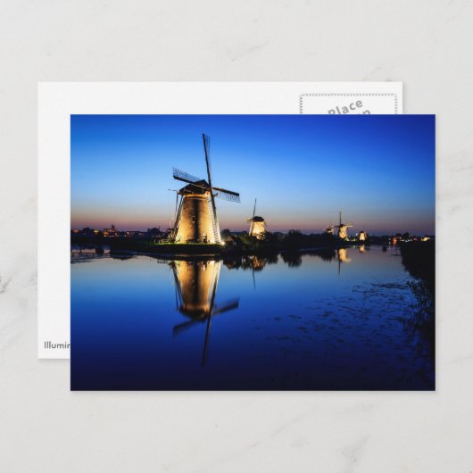 Windmolens op briefkaart met blauw uur (Voorkant / Achterkant)
