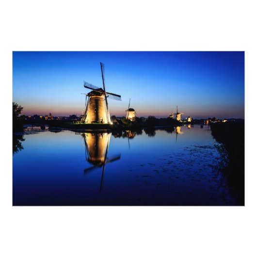 Windmolens op foto-afdruk van Blue Hour Foto Afdruk (Voorkant)