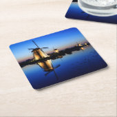 Windmolens op onderzetter met blauw uur (Schuin)