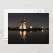 Windmolens verlicht bij nachtelijk briefkaart (Voorkant / Achterkant)