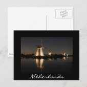Windmolens verlicht bij nachtelijk zwart briefkaar briefkaart (Voorkant / Achterkant)