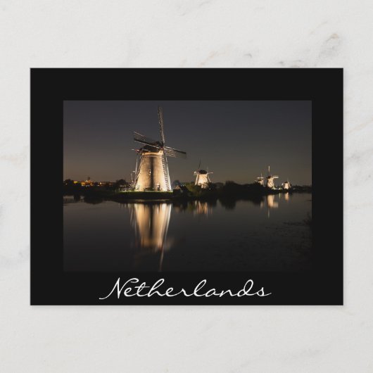 Windmolens verlicht bij nachtelijk zwart briefkaar briefkaart (Voorkant)