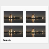 Windmolens verlicht bij nachtkleefstof rechthoekige sticker (Vel)