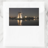 Windmolens verlicht bij nachtkleefstof rechthoekige sticker (Tas)