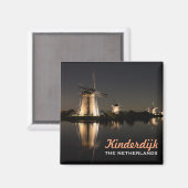 Windmolens verlicht 's nachts Kinderdijk magneet (Voorkant / Achterkant)