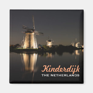 Windmolens verlicht 's nachts Kinderdijk magneet