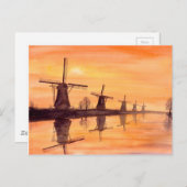 Windmolens Zonnebakken - Waterverf schilderen Briefkaart (Voorkant / Achterkant)