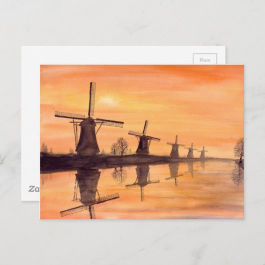 Windmolens Zonnebakken - Waterverf schilderen Briefkaart (Voorkant / Achterkant)