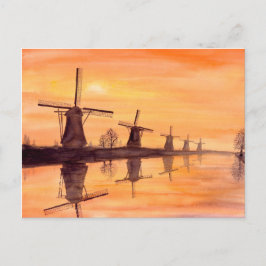 Windmolens Zonnebakken - Waterverf schilderen Briefkaart