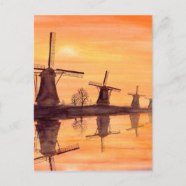 Windmolens Zonnebakken - Waterverf schilderen Briefkaart