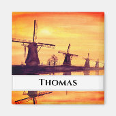 Windmolens Zonnebakken - Waterverf schilderen Magneet (Voorkant)