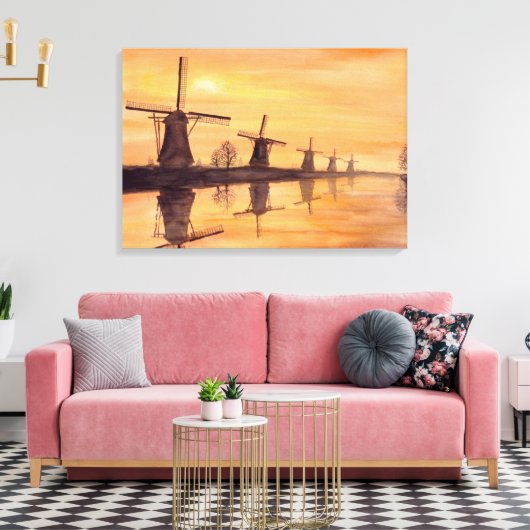 Windmolens Zonneverf Waterverf Canvas Afdruk (Insitu (Woonkamer))
