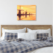 Windmolens Zonsondergang Aquarel Schilderij Canvas Afdruk (Insitu (Slaapkamer))