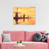 Windmolens Zonsondergang Aquarel Schilderij Canvas Afdruk (Insitu (Woonkamer))