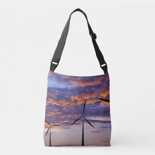 Windmolenturbine op zonsondergang crossbody tas (Voorkant)