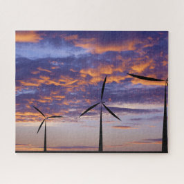 Windmolenturbine op zonsondergang legpuzzel