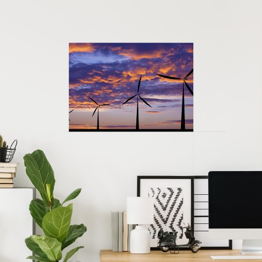 Windmolenturbine op zonsondergang poster (Thuiskantoor)