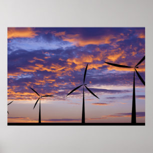 Windmolenturbine op zonsondergang poster