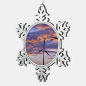 Windmolenturbine op zonsondergang tin sneeuwvlok ornament (Rechts)
