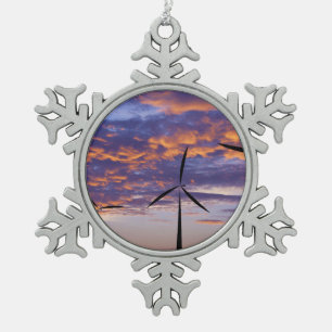 Windmolenturbine op zonsondergang tin sneeuwvlok ornament