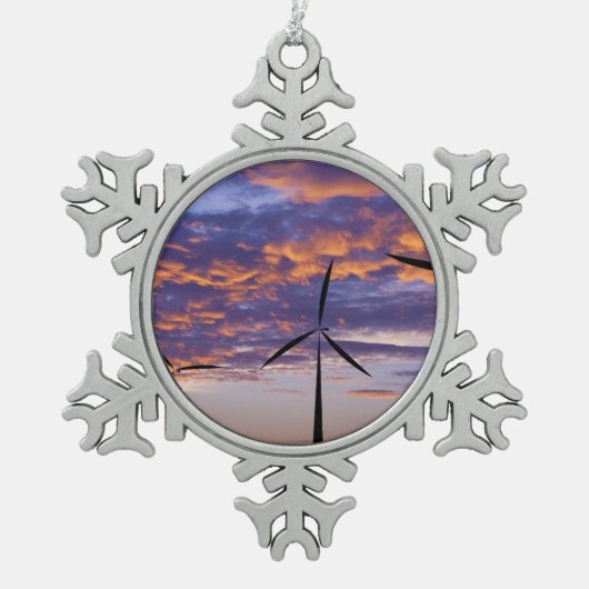 Windmolenturbine op zonsondergang tin sneeuwvlok ornament (Voorkant)