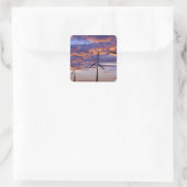 Windmolenturbine op zonsondergang vierkante sticker (Tas)
