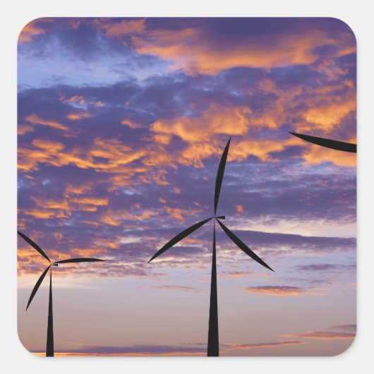Windmolenturbine op zonsondergang vierkante sticker (Voorkant)