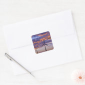 Windmolenturbine op zonsondergang vierkante sticker (Envelop)