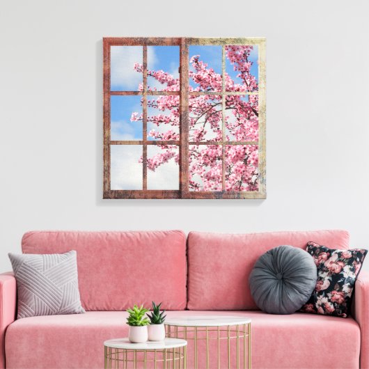 Window Cherry Blossom Tree Canvas Afdruk (Insitu (Woonkamer))