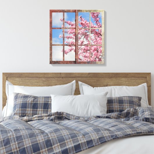 Window Cherry Blossom Tree Canvas Afdruk (Insitu (Slaapkamer))