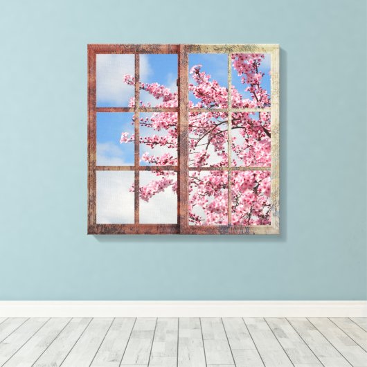 Window Cherry Blossom Tree Canvas Afdruk (Insitu (Houten vloer))