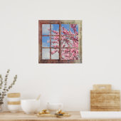 Window Cherry Blossom Tree Poster (Keuken)