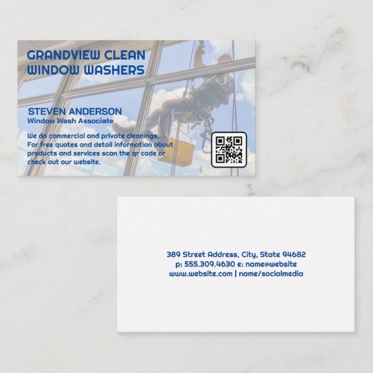 Window Cleaner op gebouw | Gebouw Kantoor Visitekaartje (Voorkant / Achterkant)