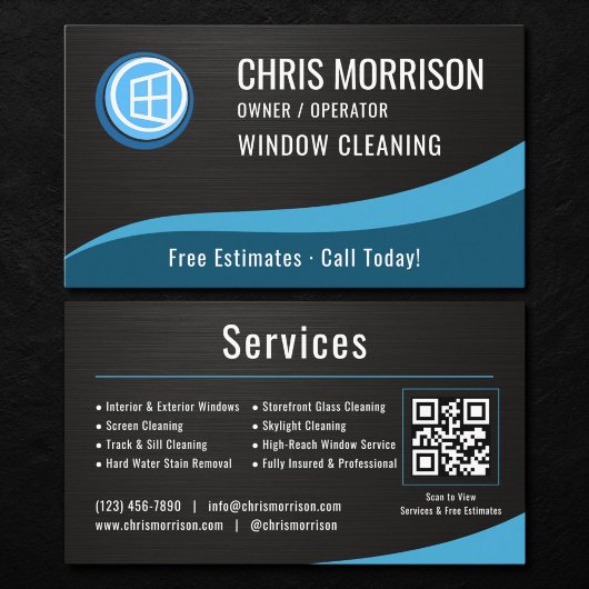Window Cleaning QR Code Metallic Visitekaartje