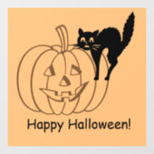 Window Cling - Pompoen en Zwarte Kat met Tekst Raamsticker (Vel)