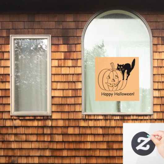 Window Cling - Pompoen en Zwarte Kat met Tekst Raamsticker (Huis Raam)