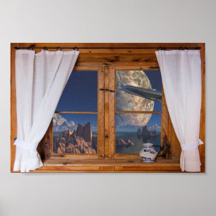 Window Faux Uitzicht Fantasy World Planet Alien Sp Poster