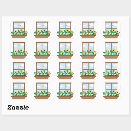Window Flowers Vierkante Sticker (Vel)