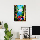 Window Scenes Art Mountain Flowers 18x24 Poster (Thuiskantoor)